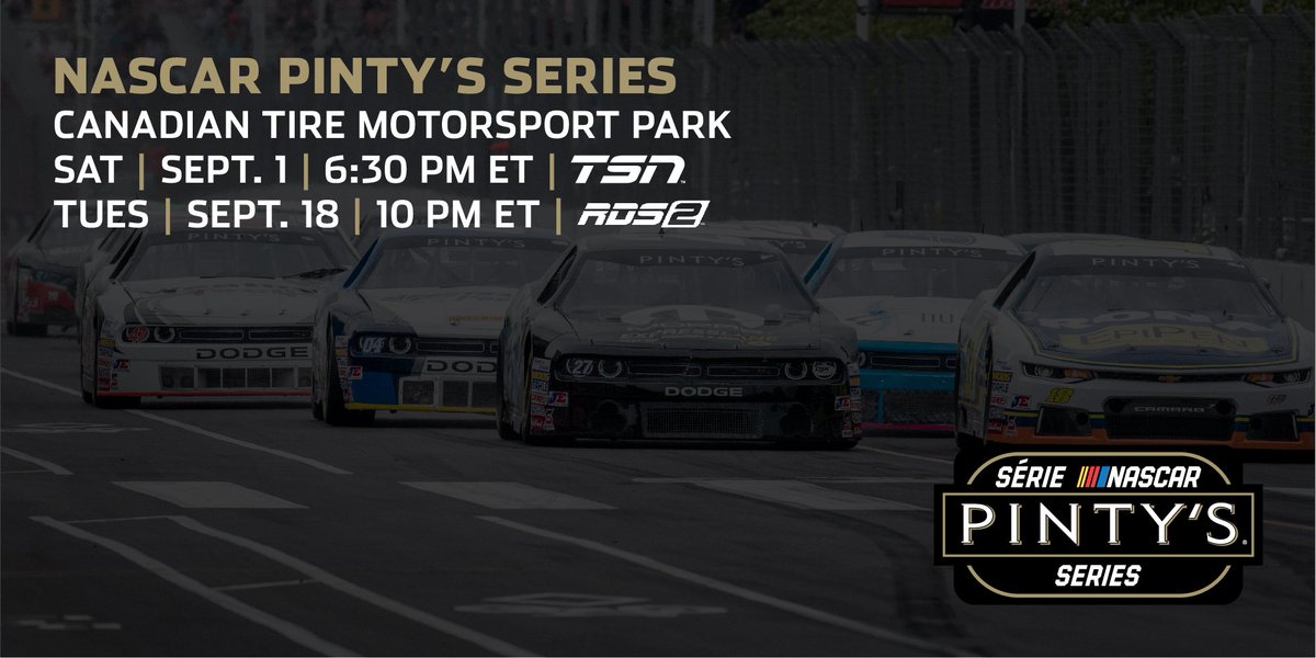 NASCARCanada_'s tweet photo. #TuneInAlert Catch the #NASCARPintys Series #Total200 from @CTMPOfficial this Saturday Sept 1st at 6:30pm on @TSN_Sports @NASCARonTSN and Tuesday Sept 18th at 10:00pm on @RDSca.   #TrueNorthStrongAndFast https://t.co/qYcXG49KRJ