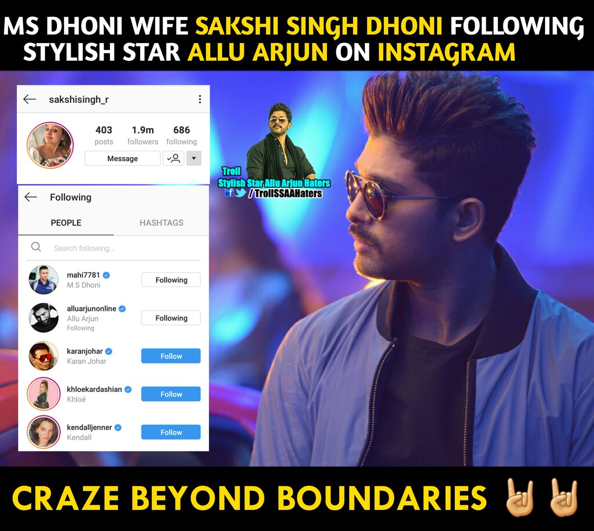 Craze Beyond Boundaries.
@alluarjun 🤘😎

@msdhoni #SakshiSinghDhoni