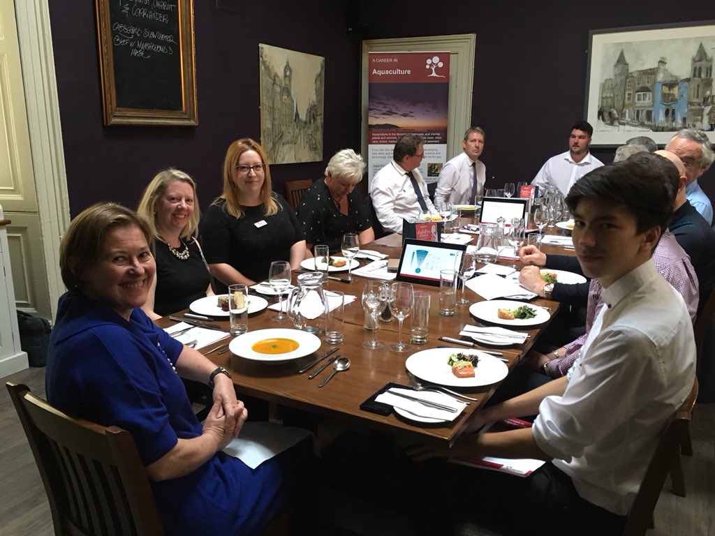 LantraScotland's tweet photo. Great discussion around the table at our Aquaculture lunch in Edinburgh on emerging skills&amp; careers  @DFSeafoods @scotseafarms @scottishaqua @seafishuk @marinescotland @IoAStirling @ic_uhi @SeafoodScottish #countrysidecareers https://t.co/wSvkx96GCM