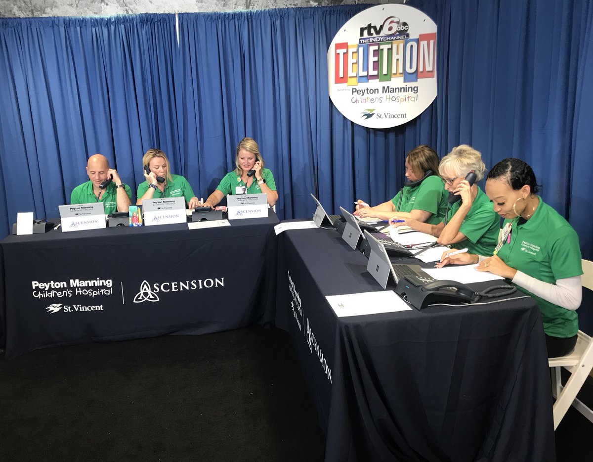 Volunteers are hard at work accepting your donations! Last count, you guys have donated $107,000! Thank you to all who have contributed @rtv6 <a href="/PeytonChildrens/">Peyton Manning Children's Hospital</a> <a href="/StVincentIN/">Ascension St. Vincent</a> #peytontelethon