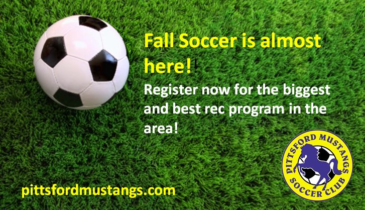 USL registration for the fall session is open.  Don't delay -- late fees start Sept 1 and season starts Sept 10.  Visit pittsfordmustangs.com for more information.