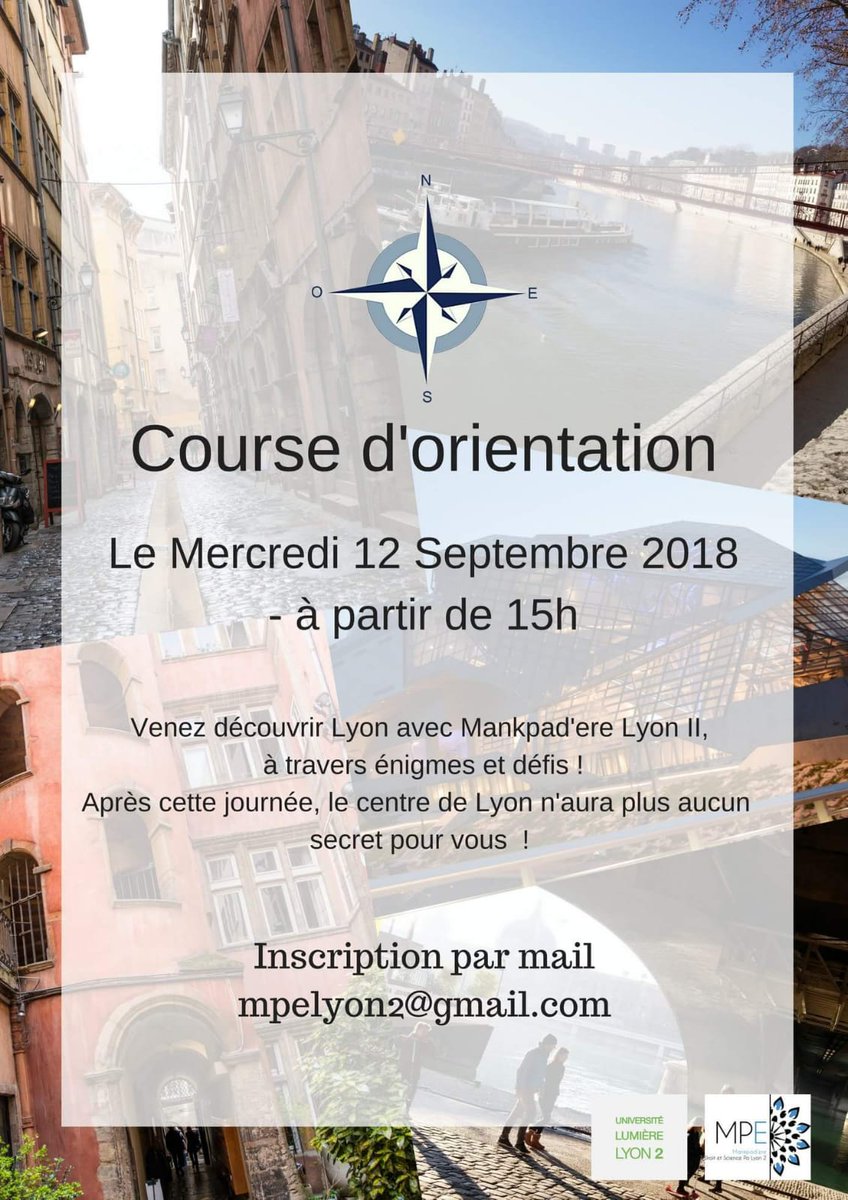 Course d'orientation // Mercredi 12 septembre 2018 à partir de 15h ⚠️🏃🏻‍♂️🏃🏼‍♀️ \\ Inscriptions par mail ! Go ! #universités #lyon2 #mpe