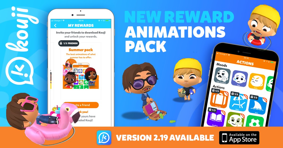 🎉🚀🤩 NEW NEW NEW 🤩🚀🎉
Update Kouji to get new amazing animations 🎬
Invite your friends and get access to funny content 🎁
Don't wait, Update : buff.ly/2wAb8ej  ...and say it with Kouji 😎