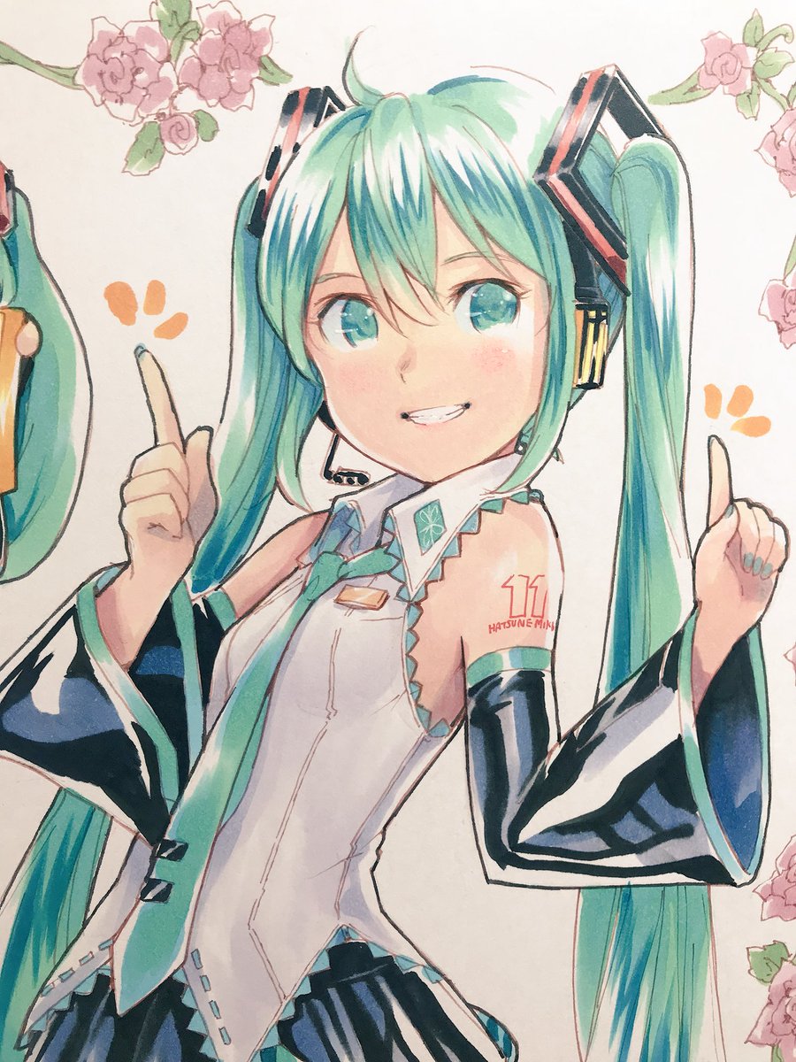 Mayoriyo Happy Birthday Miku 初音ミクさん 11さいのお誕生日おめでとうございます ˍ 記念イラストを描いてみました ミク誕 初音ミク生誕祭18 初音ミク生誕祭 T Co Pescw7tps4