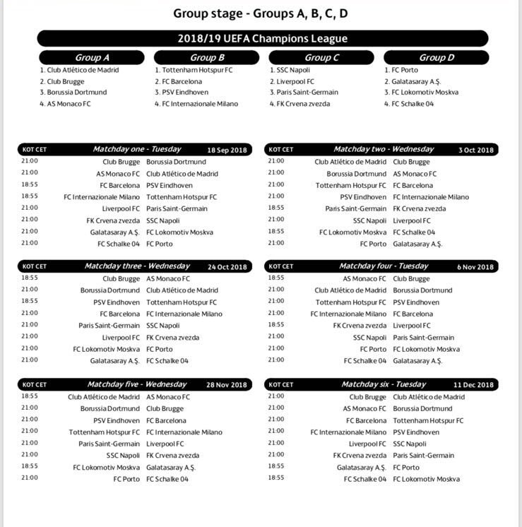 fixtures champions league 2018