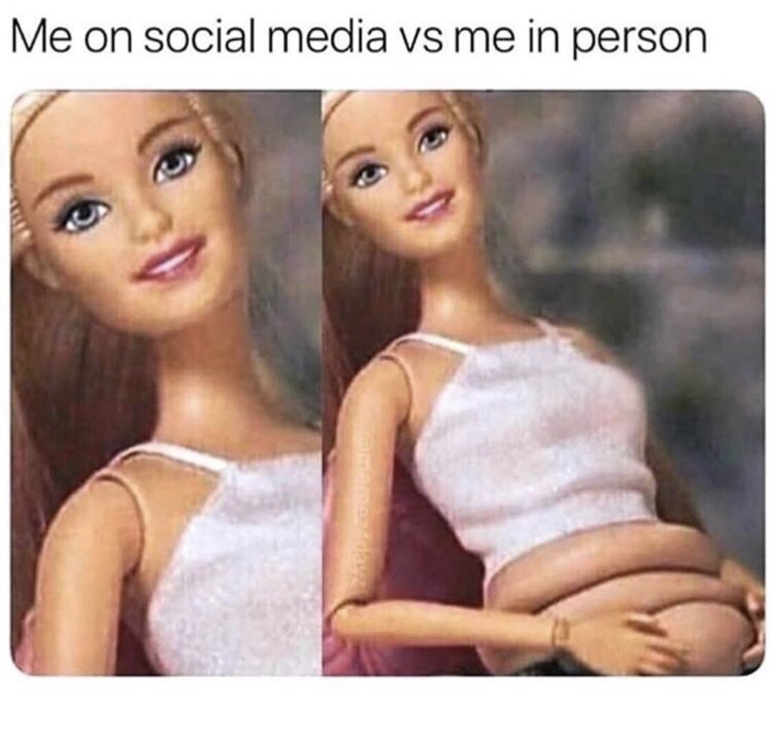 raeganboleneus's tweet photo. I thought that this was a funny meme relating to what we are talking about in class and the idea that we have different online personas and tend to portray ourselves differently online. We tend to portray what we think is the best version of ourselves #CommOnTech311 https://t.co/mBoPy6enJj