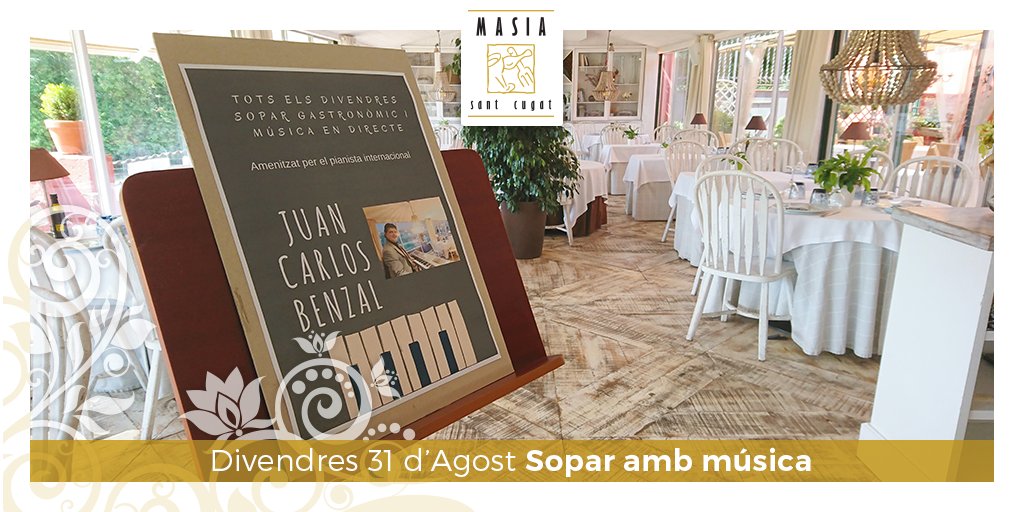 Masia_SantCugat's tweet photo. Torna el sopar amb música! Demà podràs gaudir d'aquest menú gastronòmic i del piano de l'artista internacional Juan Carlos Benzal 🎶🎹 #soparambmusica https://t.co/yYh3f8vZ9n