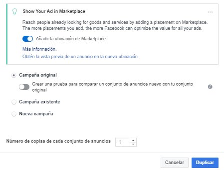 AvisaFbAds's tweet photo. #NovedadesFacebookAds Ya nos recomiendan directamente meter nuestros anuncios en el Marketplace de #Facebook. Yep! #AvisaFbAds https://t.co/qGXxu4ctH4