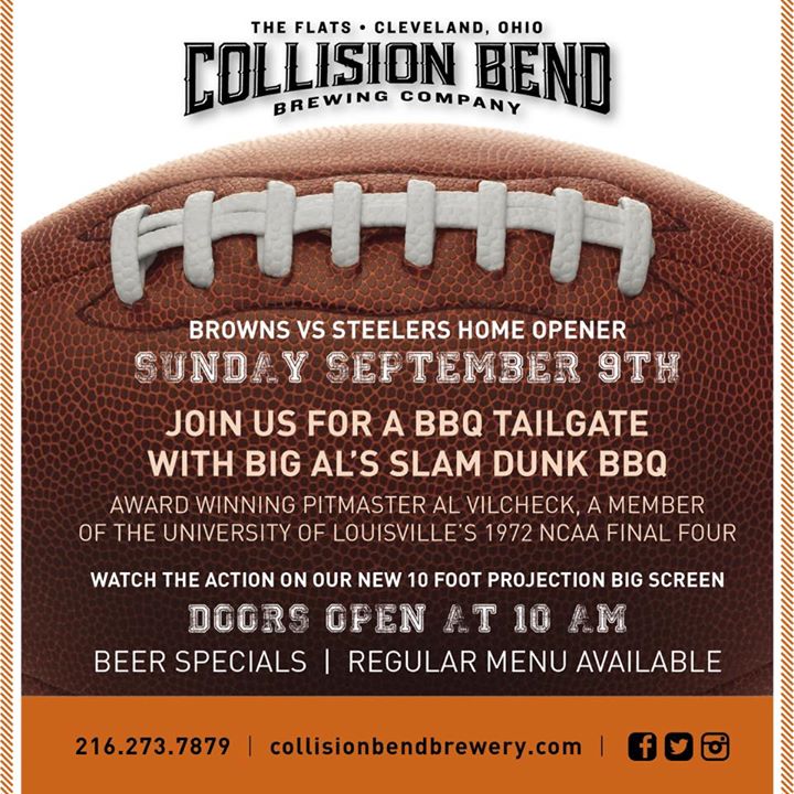 CollisionBrew's tweet photo. #Browns fans As you are watching the preseason game tonight, make plans to watch the home opener at #CollisionBend on 9/9! We have a new, huge 10' projection screen with a perfect view from every table! We'll be serving up Big Al's BBQ

#ClevelandBrowns
#LetsGoBrowns
#DawgPound https://t.co/68i9mv8Ynu