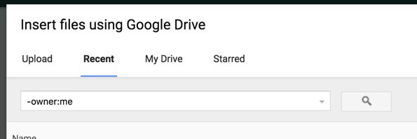alicekeeler's tweet photo. When adding to #googleClassroom if I am looking for files shared with me I use the minus sign 
-owner:me 
To find files NOT owned by me 
 https://t.co/8UWzf16rOH  #googleEDU