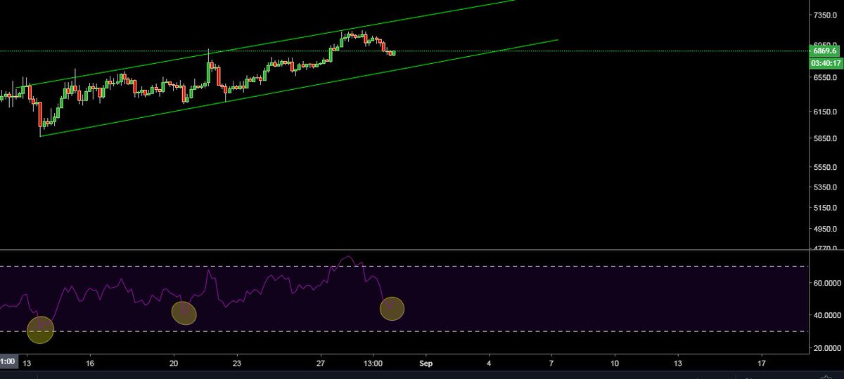 CryptoParadyme's tweet image. Still respecting the channel. RSI making higher lows.