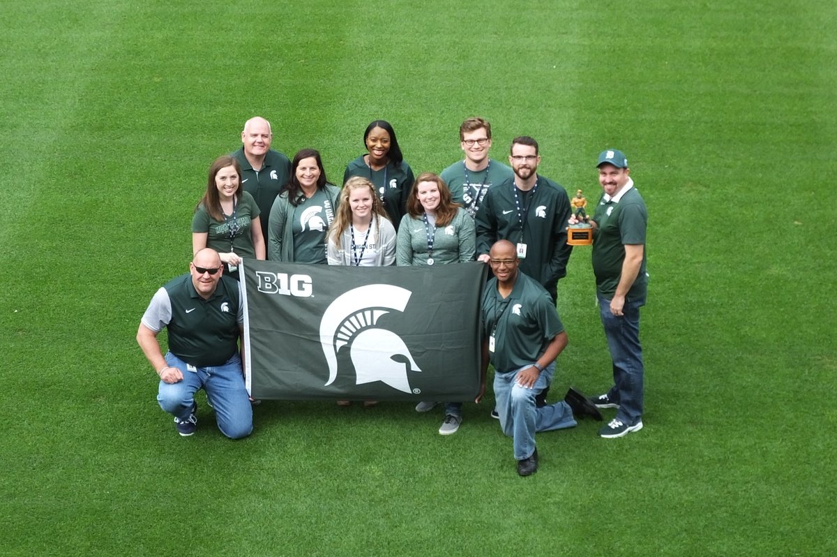tigers's tweet photo. In honor of College football season, the #Tigers thought it would be fun to have University Day at work! The Tigers front office staff represents more than 35 different universities, the top 3 including @CMUniversity @UMich and @michiganstateu https://t.co/nysvE9bVQi