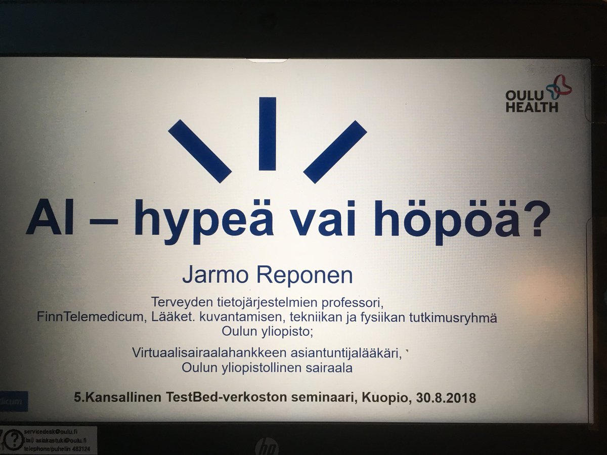 Kiitos #Kuopio ja 5. TestBed-verkostoseminaarin yleisö asiantuntevista #AI luentoni lkommenteista ja kysymyksistä! #kuopiohealth #ouluhealth Huomenna vuorossa #MEDigi hankkeen luento lastentautien alan opettajille...