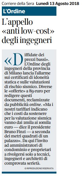 ORDINEingMI's tweet photo. Grazie a @corrieremilano e Il Giorno - Milano per la ripresa dell'appello lanciato da Bruno Finzi | Presidente OIM e dalla Commissione Strutture OIM per la redazione del certificato di idoneità statica e della valutazione del rischio sismico https://t.co/xMRKFTmfbh