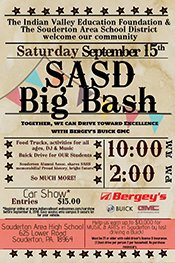 SAVE THE DATE – Big Bash &amp; Car Show on Sat, Sept 15 from 10am to 2pm at SAHS. Join IVEF, SASD and Bergey’s Buick GMC for a day of fun for the whole community with food trucks, activities for all ages and excitement for car enthusiasts! Details at soudertonsd.org/big-bash-car-s…