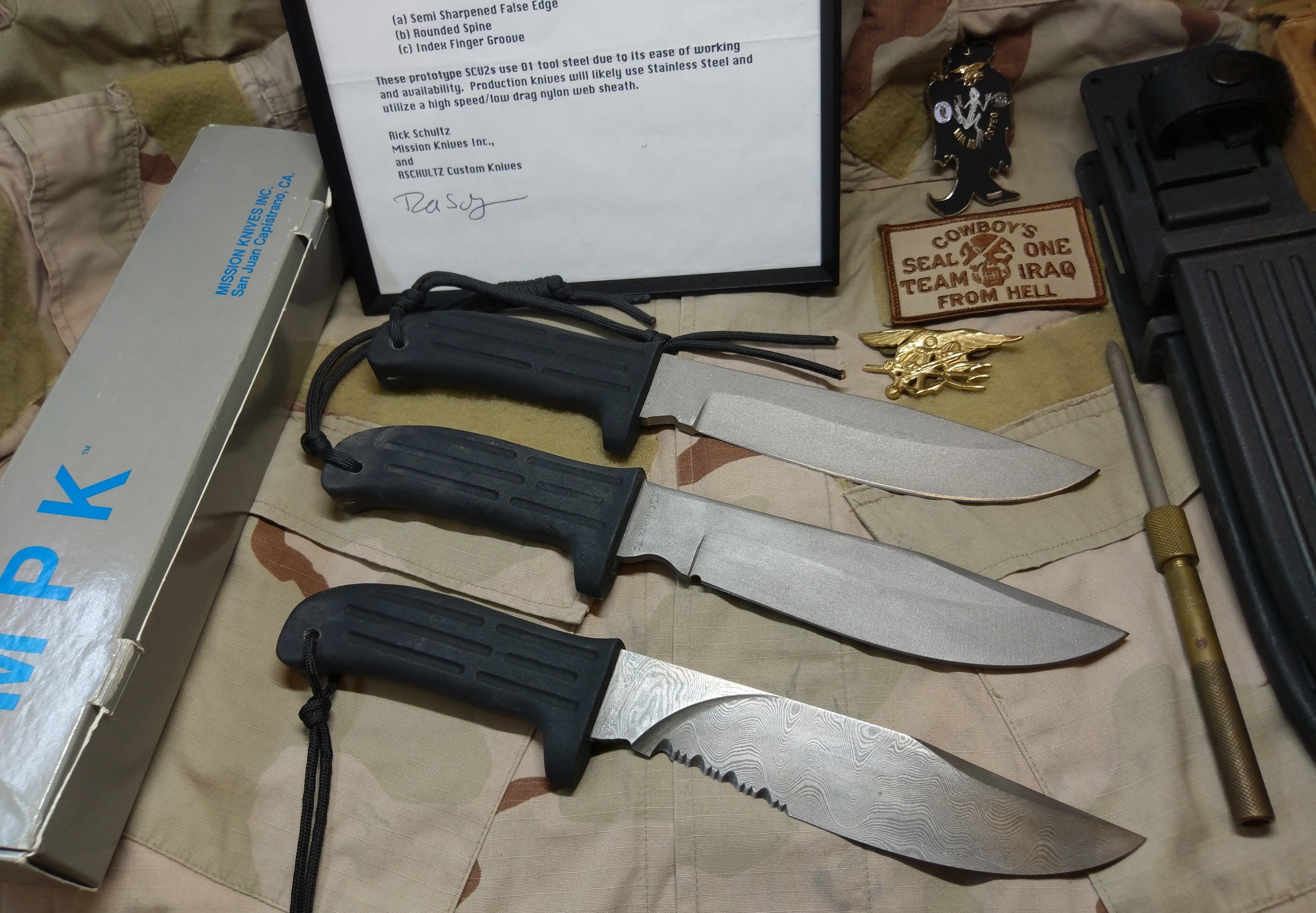 James Chang on X: 歷史的一刻 : Mission Knives 1995' tree Prototype stainless  steel knives MPK(Multi-Purpose Knife)Knife Damascus Fixed Blade 1 Of 3  MPK-SCU(SEAL Combat Utility) Knife 440C stainless steel Number : 8