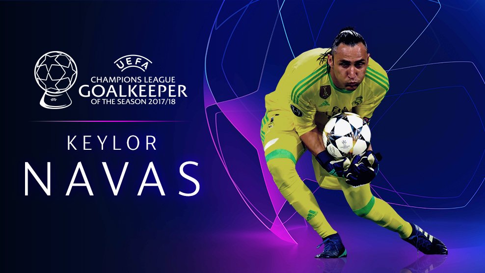 EntreCopasOKK's tweet photo. 🏆 2017/18 #UCL || MEJOR ARQUERO DE LA TEMPORADA || 

⭐️ Keylor Navas 👏👏👏

#UEFAawards #UCLdraw https://t.co/2EY61bqXrJ