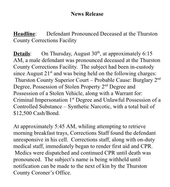 Thurston County, WA Jail Roster People Lookup