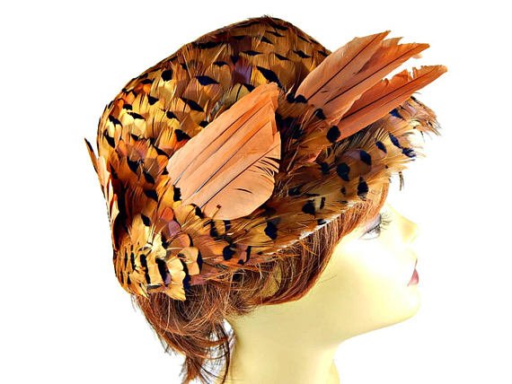 eevintage's tweet image. etsy.me/2LL44jK #PheasantFeatherHat #BucketStyle by #HildaandHester in #Browns and #PaleOrange #featherhat #vintage #hat #womens #designer #GotVintage