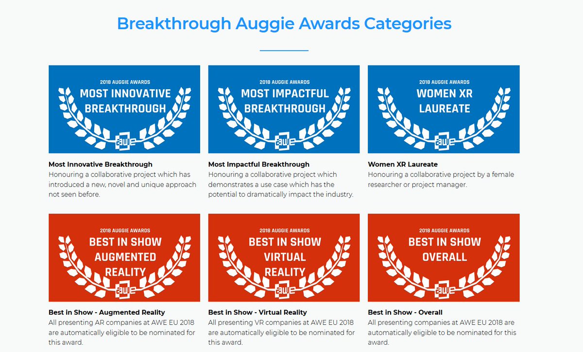 @ARealityEvent and @VRFirstofficial looking for nominations to AUGGIE AWARDS! Submit your VR/AR project from Industry/Academia and get recognized by a wide public of professionals, academicians and global press. Nominations open until 15th of September: auggieaward.com