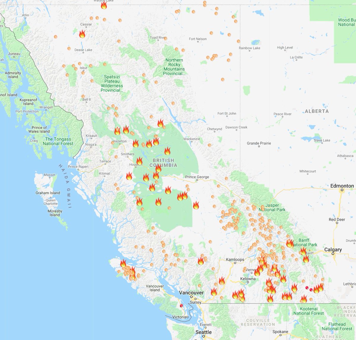 CanadaWildfire's tweet image. BC Wildfires in 2017 and 2018 have burned more area than the previous 25 years. Approximately 4% of the forested area of BC has burned in the last 2 fire seasons.