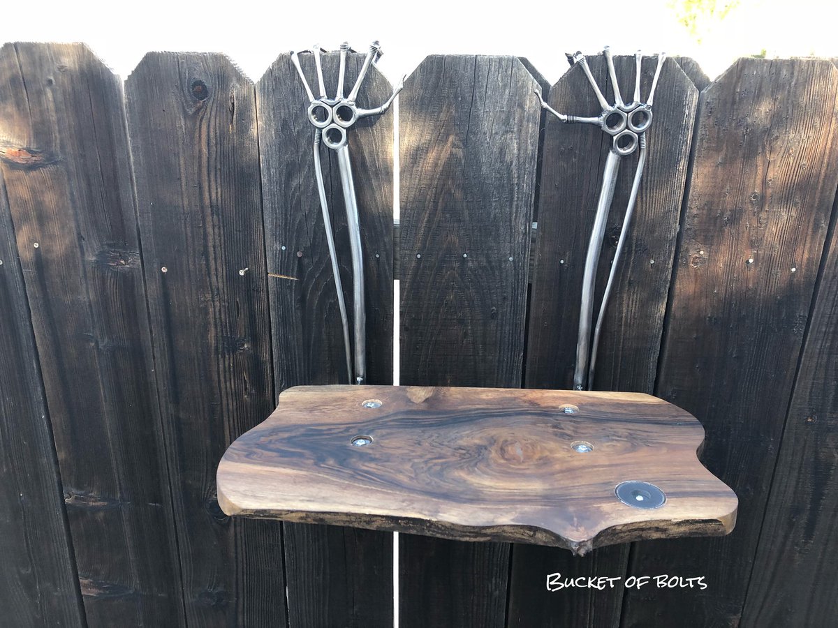 BucketObolts's tweet photo. Just finished this folding shelf. The wood was provided by the customer. #skeletonhands #foldingshelf #bones #handyshelf https://t.co/9FMsXb5jB1