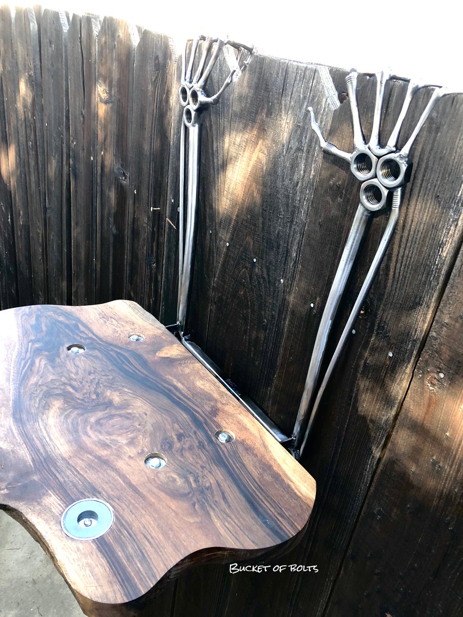 BucketObolts's tweet photo. Just finished this folding shelf. The wood was provided by the customer. #skeletonhands #foldingshelf #bones #handyshelf https://t.co/9FMsXb5jB1