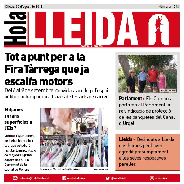 Bona nit!🌙 Us deixem amb la nostra #Portada d'avui. Podeu llegir tota la informació al web holalleida.com