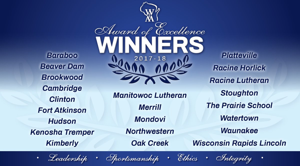 wiaawi's tweet photo. We salute these 22 outstanding schools on being named recipients of the Award of Excellence in 2017-18! 🏆✨

This award recognizes member schools for their efforts &amp; achievements in the areas of sportsmanship, ethics, integrity, leadership &amp; character. » https://t.co/efeg2gQC8p https://t.co/doWy2sEu78
