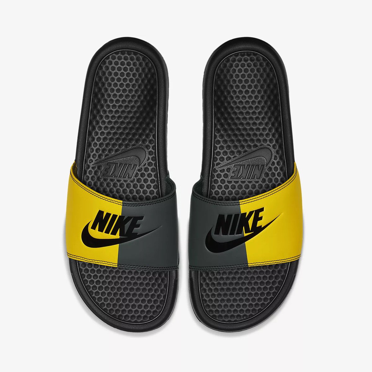 yellow and black nike slides