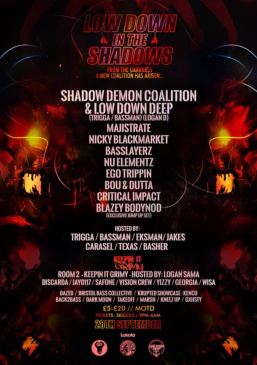 Bristol ravers!

This line up tho....

Low Down Deep 
x
Shadow Demon
x
Keepin It Grimy

#DNB

#GRIME