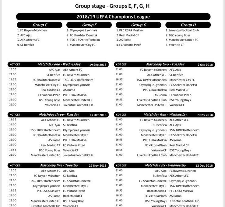 schedule of uefa champions league 2018