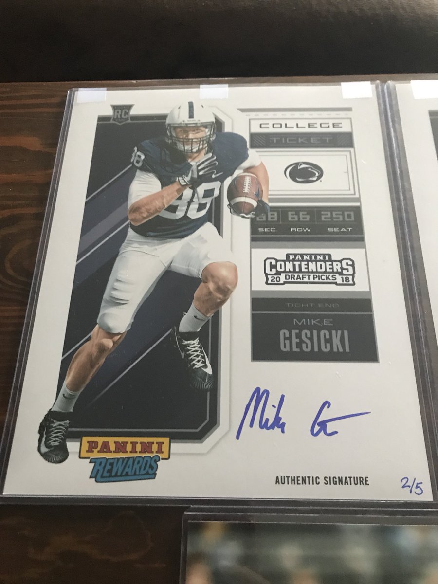Nikehead07's tweet photo. This is one I have been waiting for!  #Saquon Contenders 8x10 Auto 2/5 &amp; Mike Gesicki 2/5!  Also a Trace McSorley 8 x10 Auto for the #PennState collection #WeAre #PaniniAmerica #PaniniRewards #WhoDoYouCollect https://t.co/VEmHQJtLQW