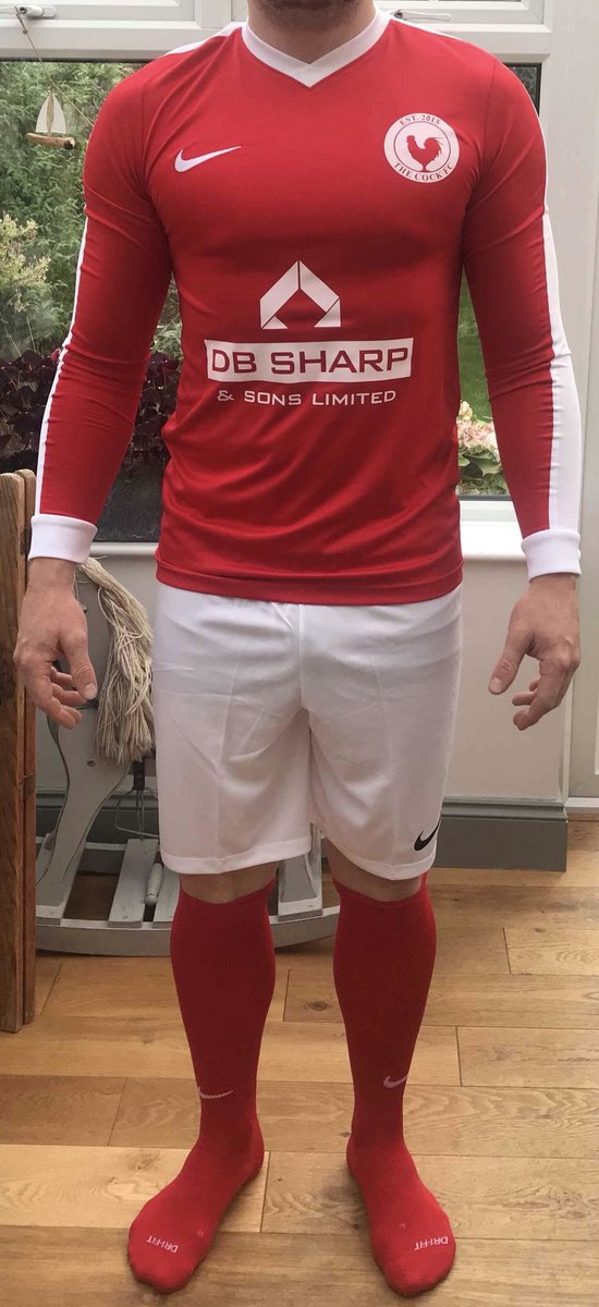 TheCockFC's tweet image. Presenting The Cock F.C’s new home kit, with thanks to our sponsors at @dbsharpsons