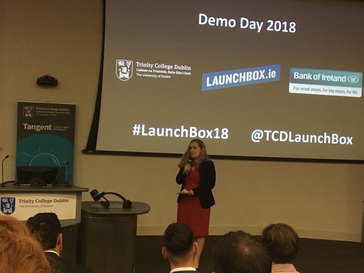 TCDPortal's tweet photo. CEO of @TCDTangent @fionnualahealy said that “It's a wonderful opportunity for our student startups to showcase their new enterprise to a captive audience and start off on the next steps for their ventures". #LaunchBox18 @tcddublin https://t.co/RZMDjmgHvN