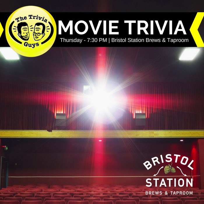 Tonight at #BristolStation:
📝 - MOVIE #Trivia
⏰ - 7:30 PM
🌮 - @FeedingFrenzyMobile
🍺 - Award-winning #CraftBeer