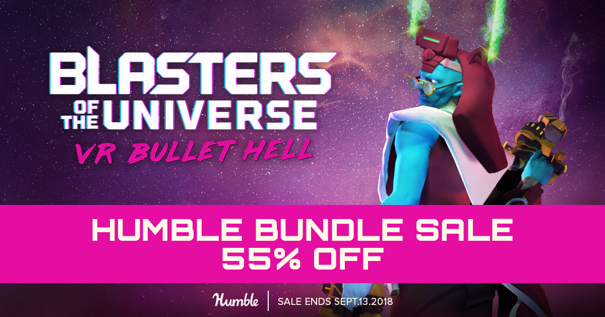 secretlocation's tweet photo. Blasters of the Universe is on sale on the @humble store! You can now duck, dodge, and twist your way through #VR bullet hell... for 55% off!! #GameDev #BlastersVR https://t.co/sYRQLpUpJH https://t.co/7WPrQnenXA
