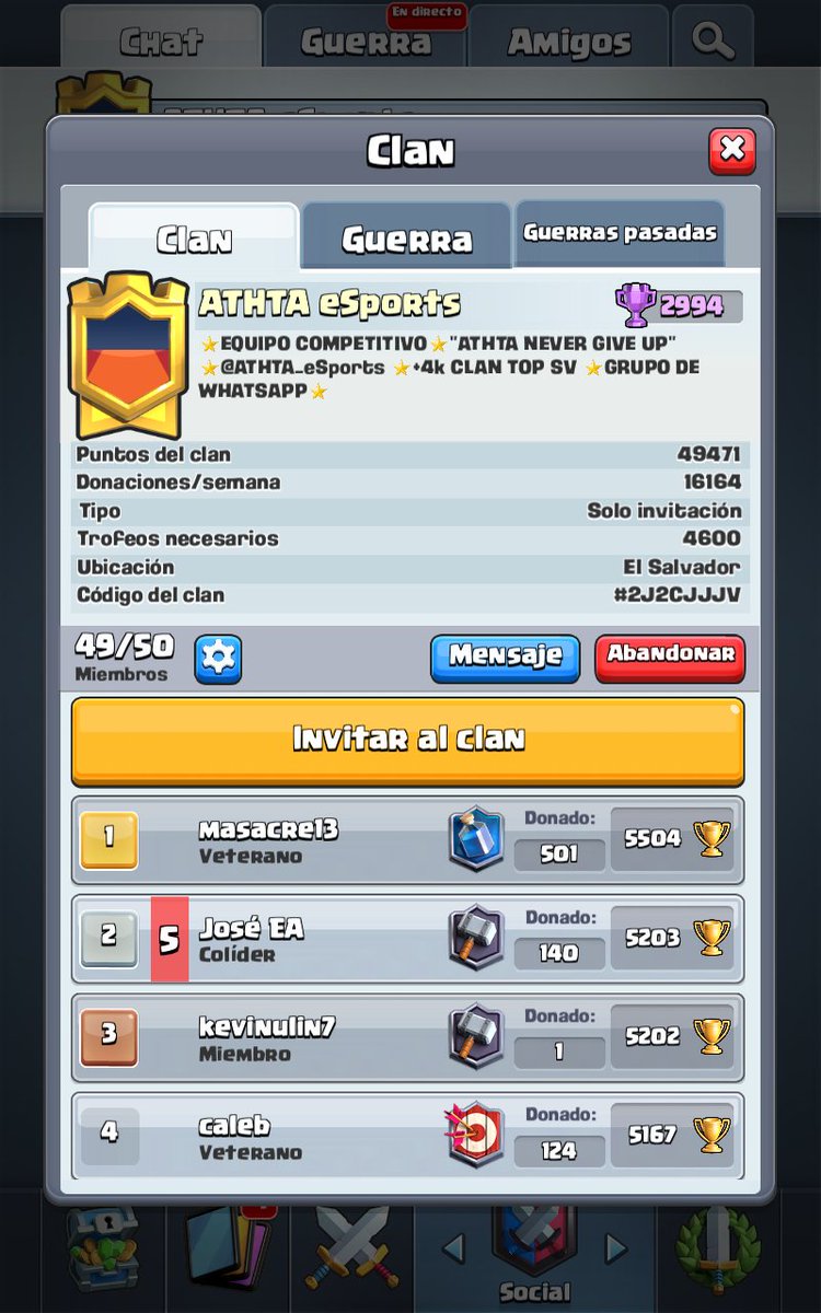 Hola Chicos !!
Necesitamos gente comprometida en  guerra y competitivo 
Los requisitos son Tener 46000-4900 copas ser comprometido con el clan 
Tendran logo y header 
Si te interesa Manda MD a <a href="/ATHTA_eSports/">ATHTA eSports</a>  o a <a href="/Kathy_34eSports/">⭐🦉Kathy34 🦉⭐</a> 
Rt  
@DarkfightGT_ y @ligasgoldmaster