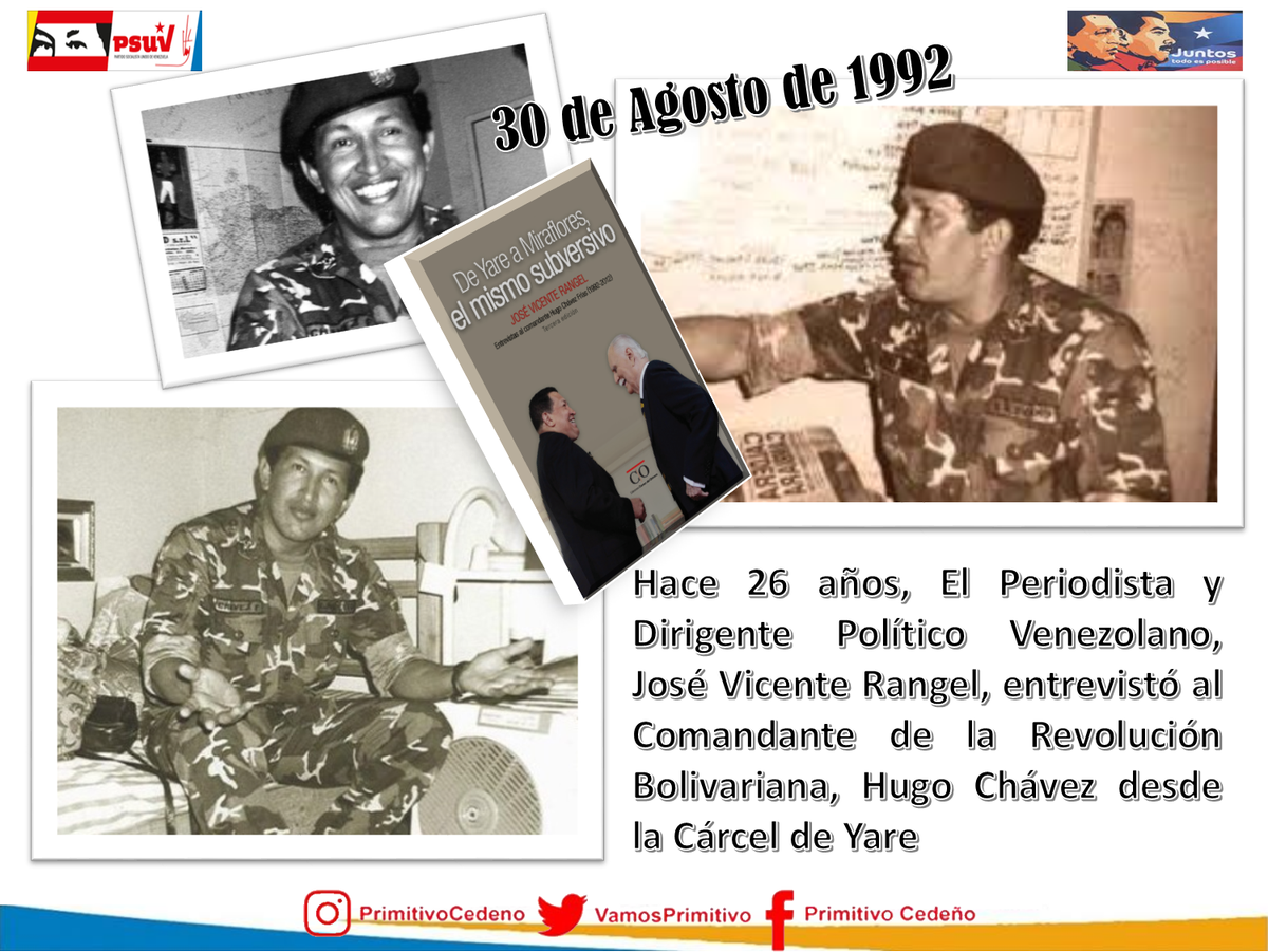 PsuvAraure2018's tweet photo. Hace 26 años de la histórica entrevista realizada por José Vicente Rangel a nuestro Comandante Hugo Chávez en Yare. Oportunidad que no desaprovechó para hacerle un llamado al pueblo a no desmayar en la lucha que inició con el Movimiento Bolivariano aquel 4 de febrero.
#Efemerides https://t.co/yMNY8o9RPs