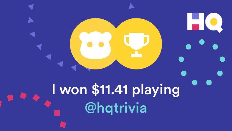 So proud, hard to stay humble when your dreams find you. How should I invest my large winnings to support a happy future? I just won $11.41 on <a href="/hqtrivia/">HQ Trivia</a>! Use my code "ummokay" when you sign up hqtrivia.com