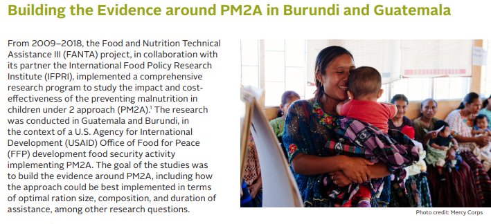 New technical brief describes research design &amp; results of two studies on #PM2A (preventing #malnutrition in children under 2 approach) conducted by <a href="/IFPRI/">IFPRI</a> in #Burundi and #Guatemala
cc <a href="/FANTAproject/">FANTA Project</a> #stunting #1000days 
fantaproject.org/sites/default/…