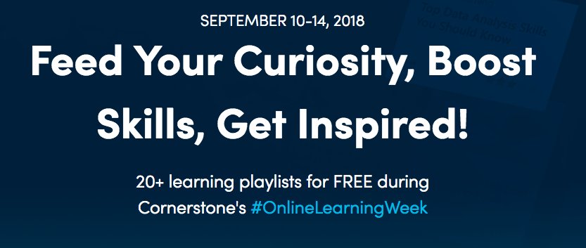 We’re proud to extend National Online #Learning Day into a week-long celebration from 10-14 Sept. During #OnlineLearningWeek, Cornerstone will offer you &amp; your employees free access to 20+ Learning Playlists! Check it out lnkd.in/fnJrZdZ #learning #training