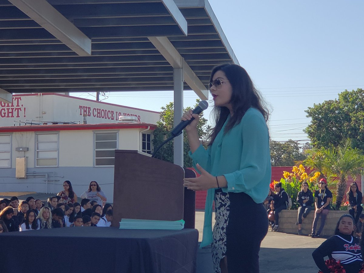 Motivational spoke, Lucero Chavez from Assmblymber Lorena Gonzalez Fletcher's office supporting our #Knights1819! #suhsd #educationevolution #cpmrising