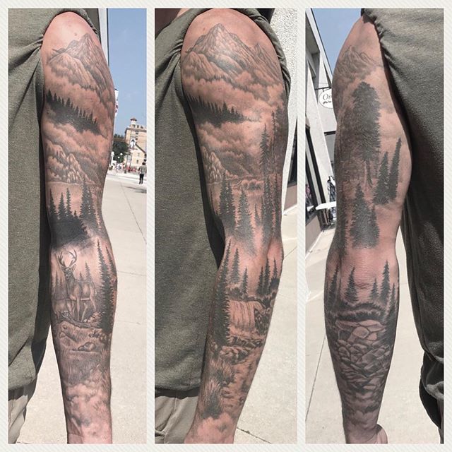 X 上的 Tattoos By Nikki:「Got some #healed photos of this #wildlife # sleevetattoo before he starts a new chapter of life in Colorado #iowatattooartist #tattoosbynikkipowills #tattooistartmag #healedtattoo #mountainstattoo #deertattoo #rivertattoo ...