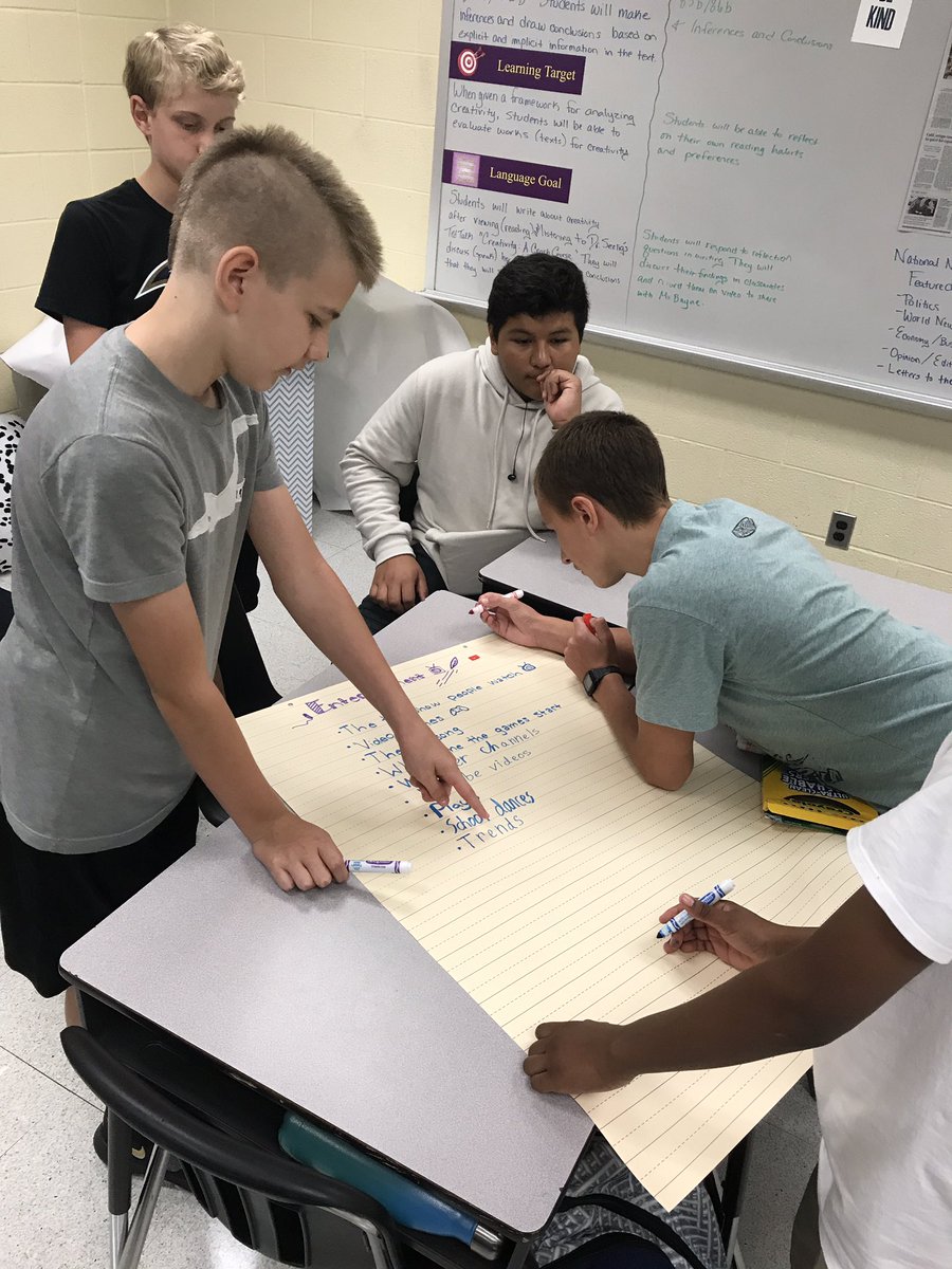 TWSVirginia's tweet photo. Some shots of my creative writing kids coming up with sections for our school newspaper. #bentonmscreativewriting https://t.co/Q3gBVf1N9K
