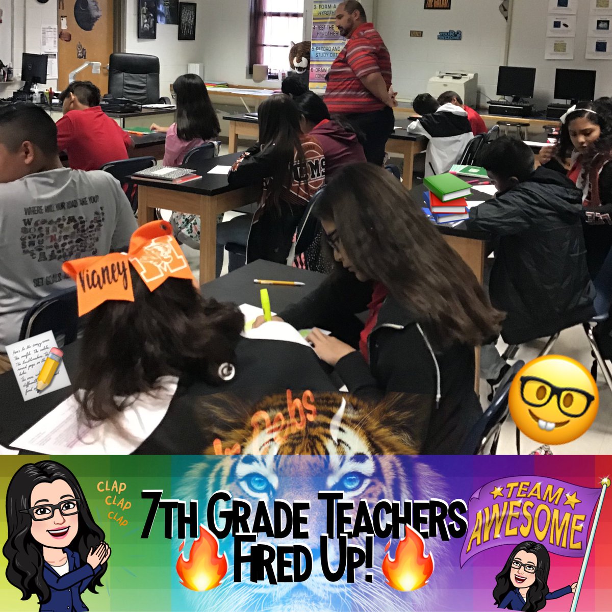 CMS_MISD's tweet photo. Chacon 7th grade Teachers are in it to win it! Connecting with students, raising the bar ...setting high expectations the #1stWeekBack2School #ChaconReady #ChaconPride #MercedesISD #NewSchoolYear #TheTigerWay #GoTigers @MercedesSchools https://t.co/FPjfaYsszr