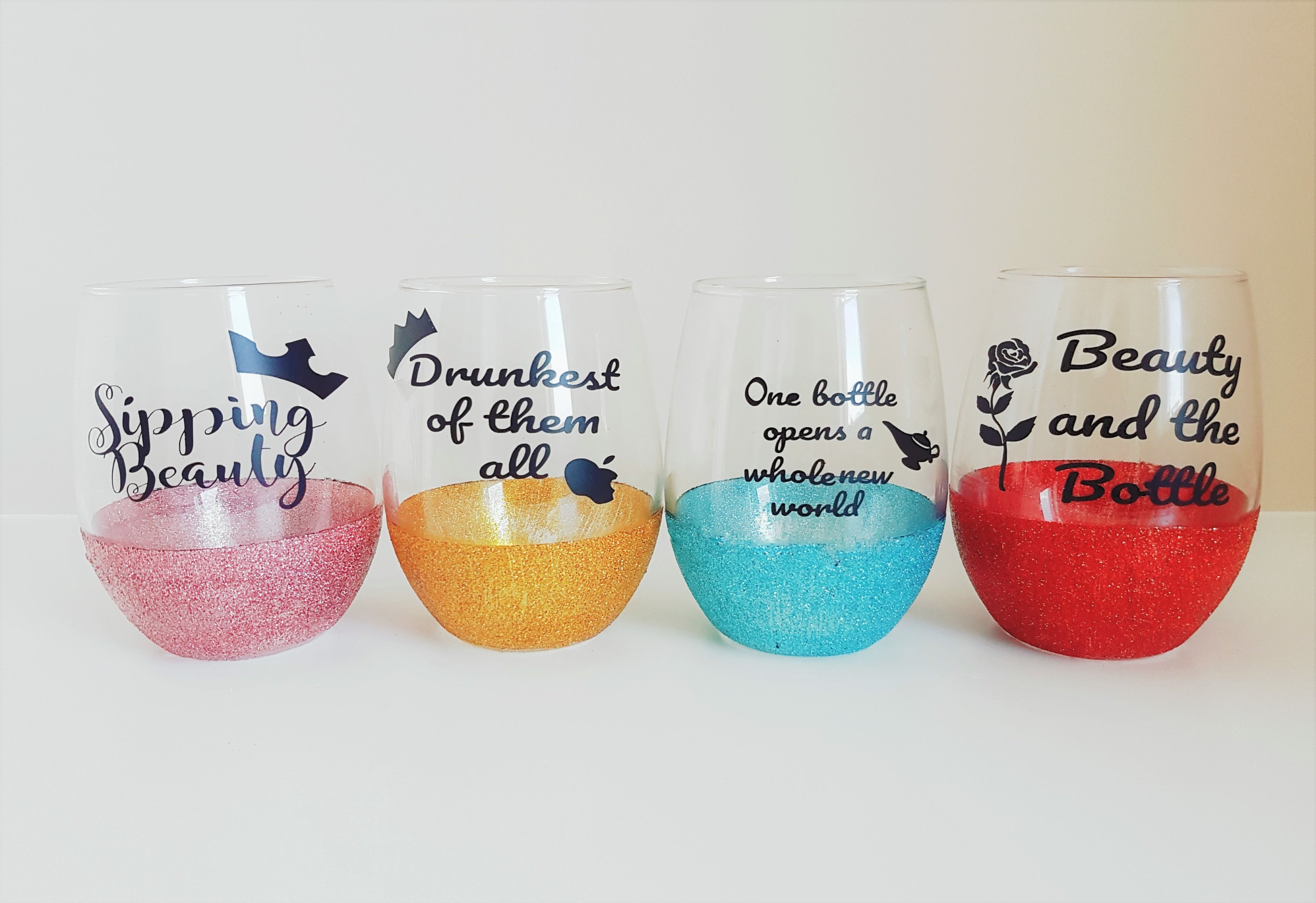 How to Make Disney Princess Glitter Wine Glasses - Kelly Does Life