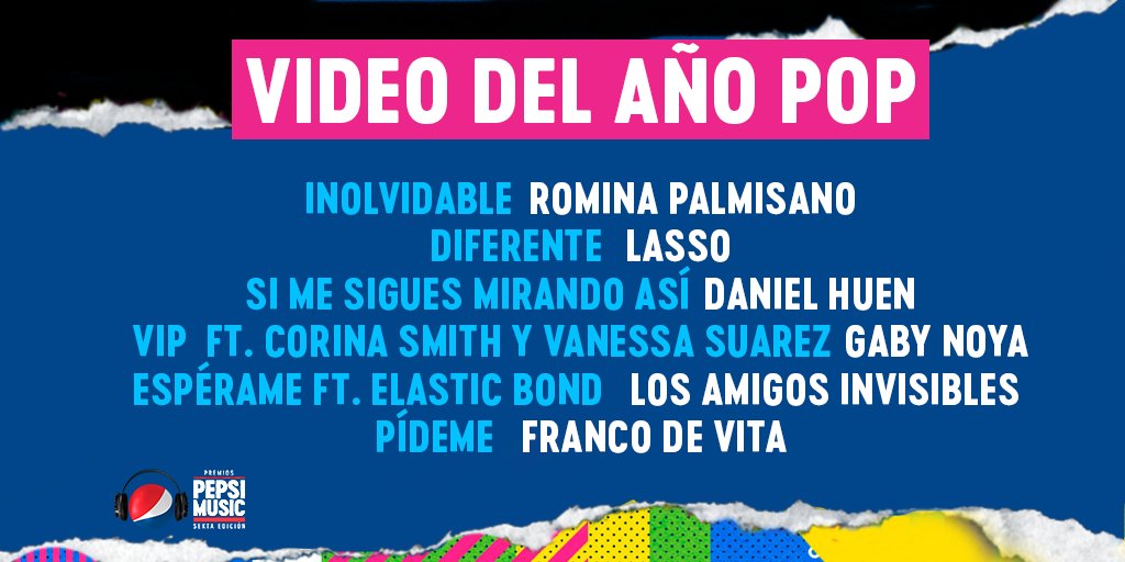 PepsiVEN_'s tweet photo. Estos videos suenan una y otra vez, y te los sabes de principio a fin, son los nominados a #VideoPop en los #PremiosPepsiMusic ¡Vota por tu favorito en https://t.co/HU1XHlQS5x! https://t.co/4M9ibBf7bR