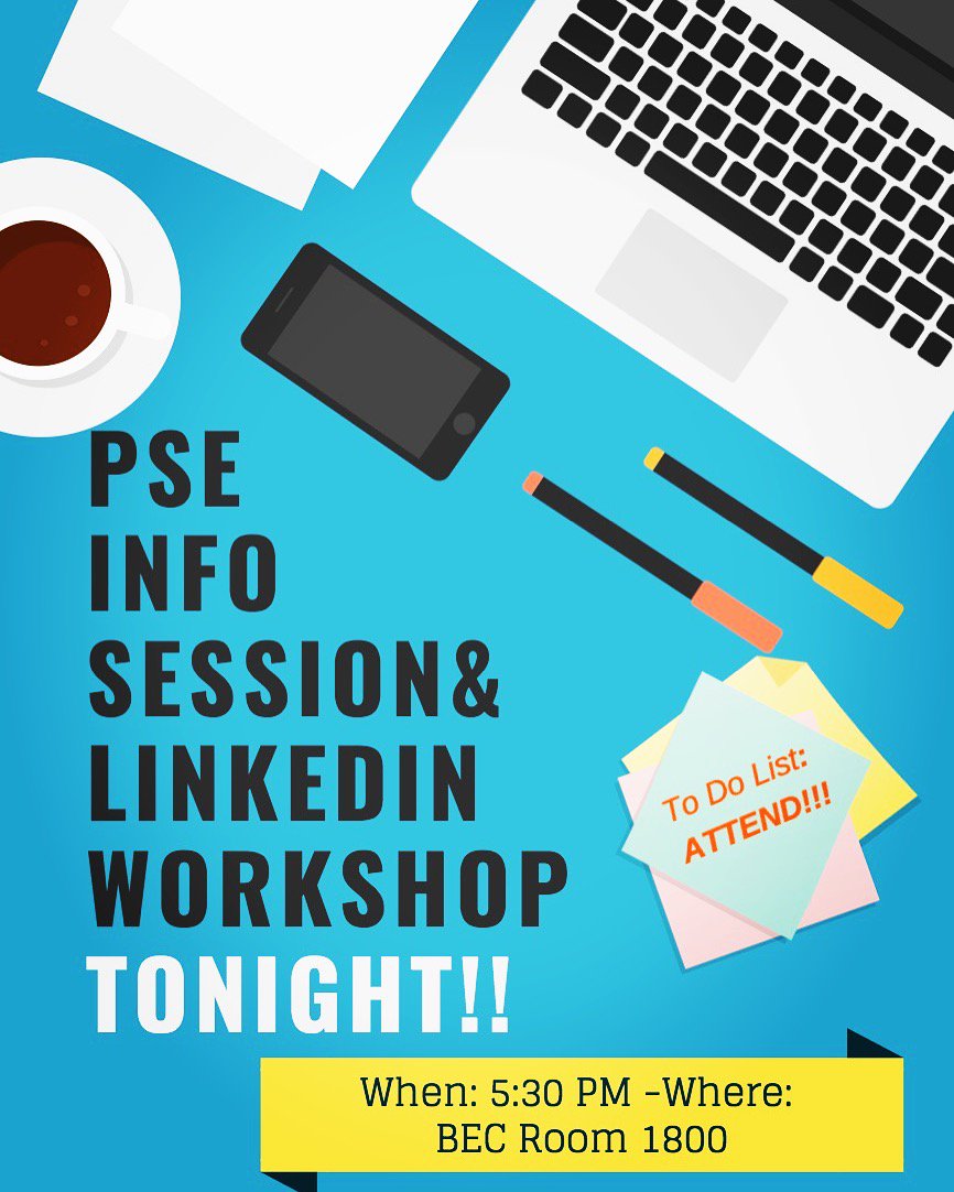 ATTENTION!! Our first info session is happening TONIGHT in the BEC!!! It will be followed by a free LinkedIn workshop! Hope to see you all there!! There may even be some pizza in store for you! 😁