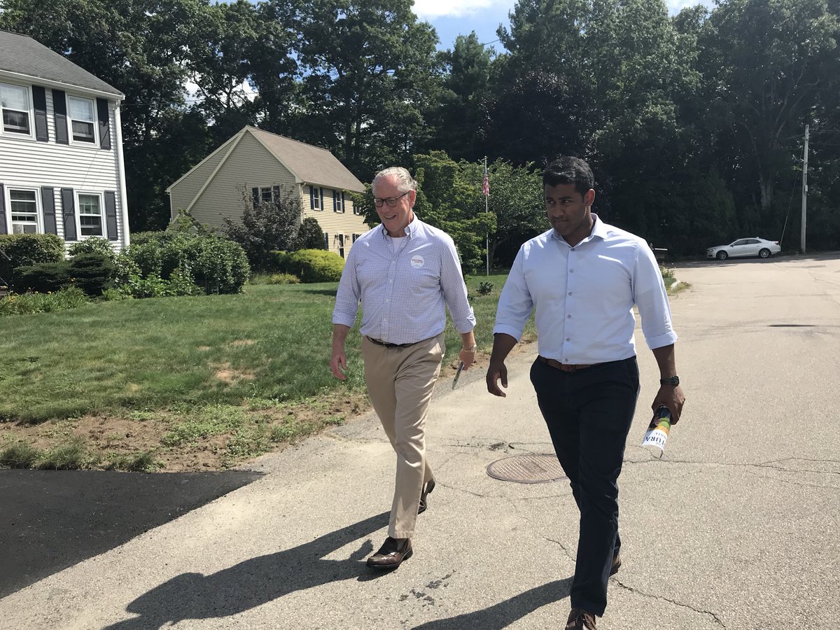 johnkingstonma's tweet photo. Ice cream and door-knocking — what a great combo on such a hot day! Thanks to State Senate candidate @jacobventura for joining me in Attleboro this afternoon. #masen #mapoli #magop https://t.co/eBj5Ax4UI6